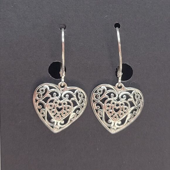 Filigree Open Work Heart Sterling Silver Earrings - Picture 3 of 6